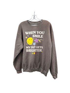 SMILEY Women Graphic Sweatshirt Stone/Multi Crew Neck Size M/L
